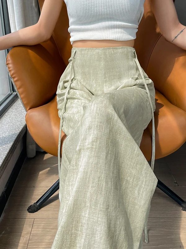 

High Waist Wide Leg Pants Summer 2026 New Dyed Linen Cotton Floor-Length Pants Loose Fit Casual Straight Cut Trousers