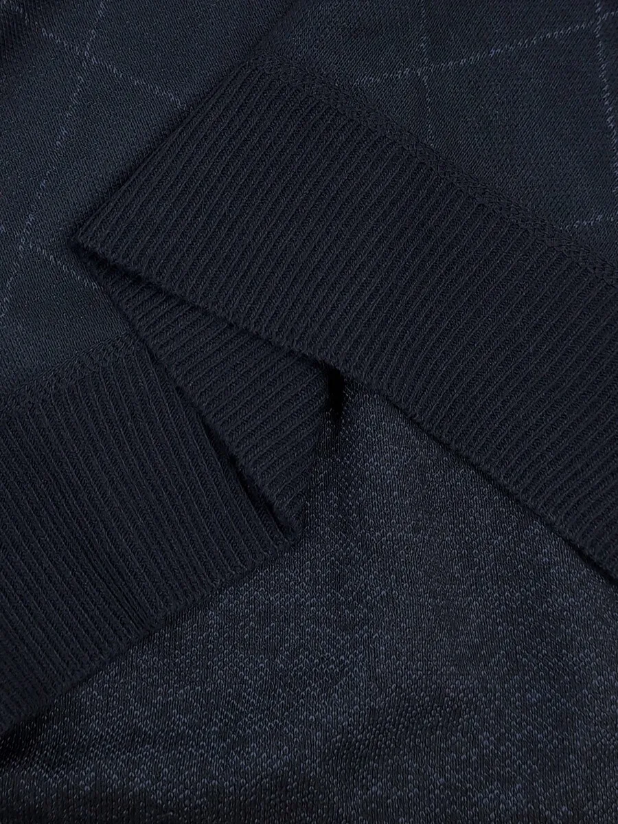 Men's Navy Blue Half-Zip Knit Sweater with Diamond Pattern, Long Sleeve Casual Pullover