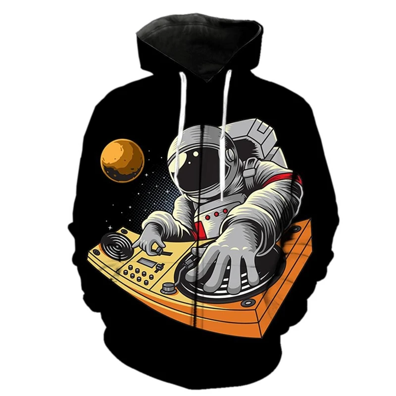 Space Sports Astronaut Printed Zip Hoodie Men's Hip Hop Streetwear Long Sleeve Loose Sweatshirt Harajuku Graffiti Fun Hoodies