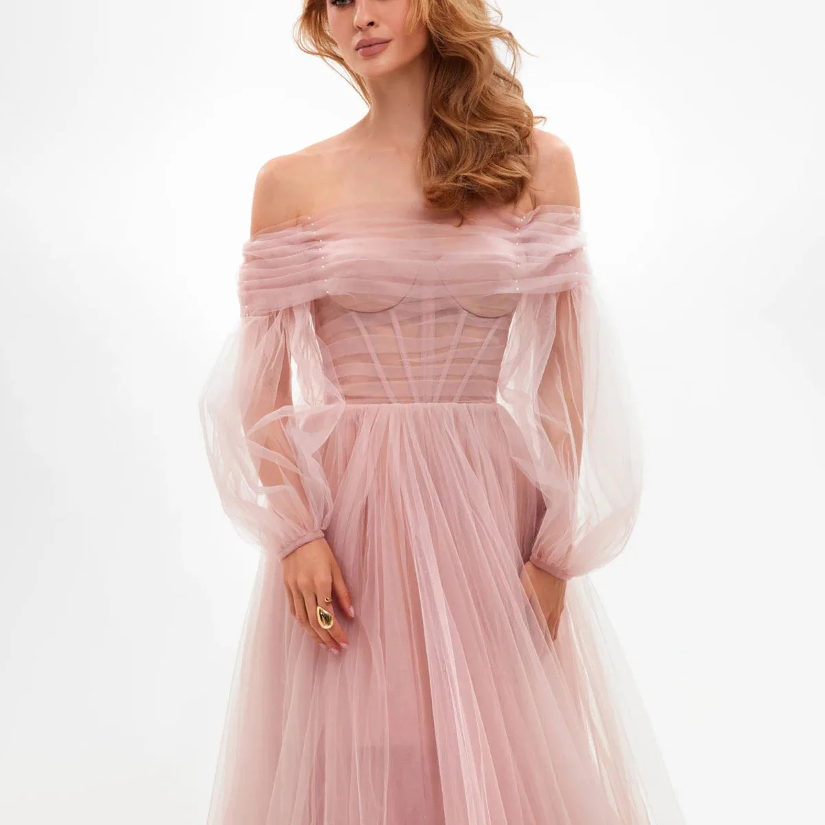 Elegancka suknia wieczorowa bez ramiączek KWTX, długie rękawy z siateczki, suknia na wesele/przyjęcie, minimalistyczny design na wiosnę/lato 2026, styl biurowy i streetwear