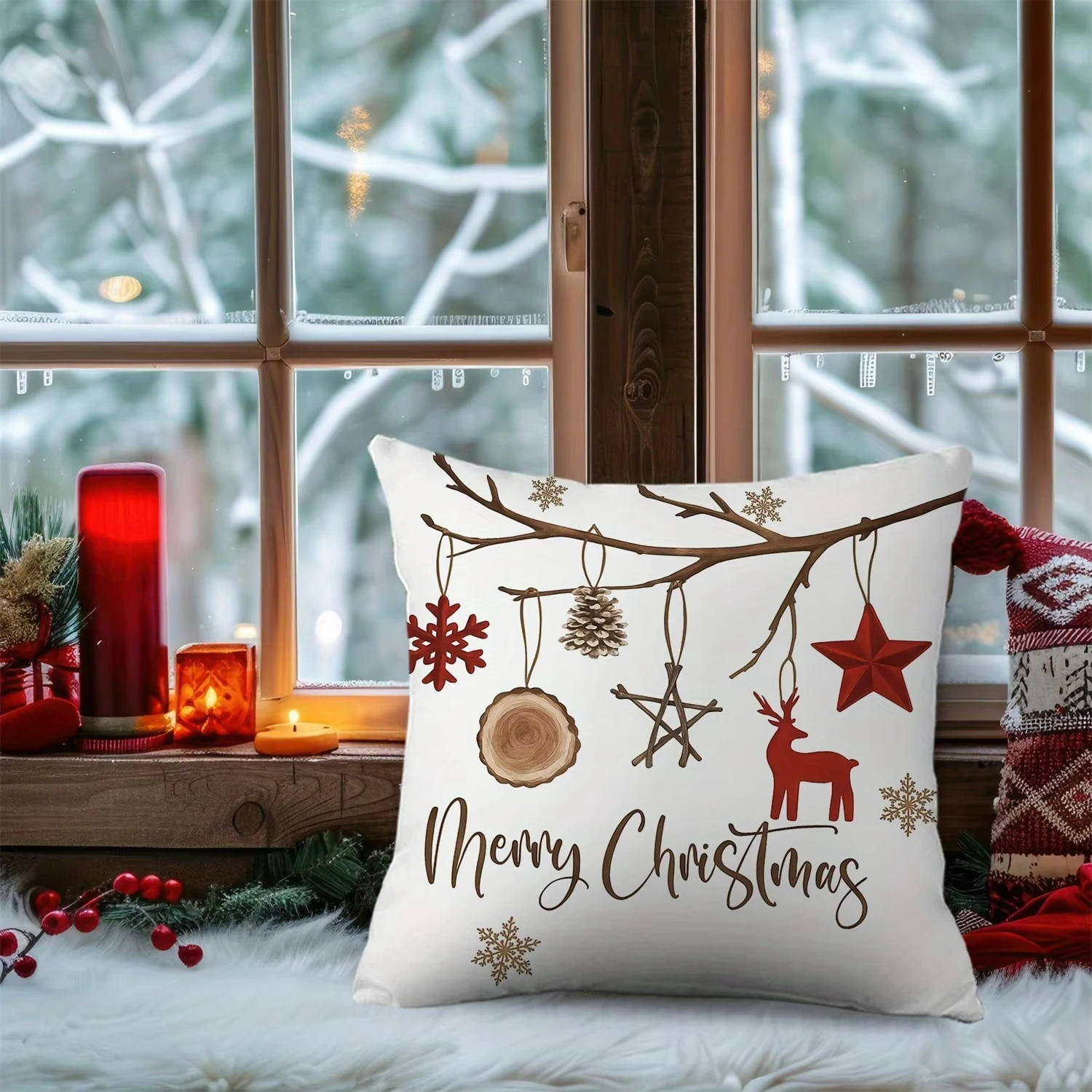 Weihnachtsbaum Schneeflocke Muster Weihnachten Kissenbezug Dekoration Möbel Doppelseitig bedruckter quadratischer Wohnzimmer Kissenbezug