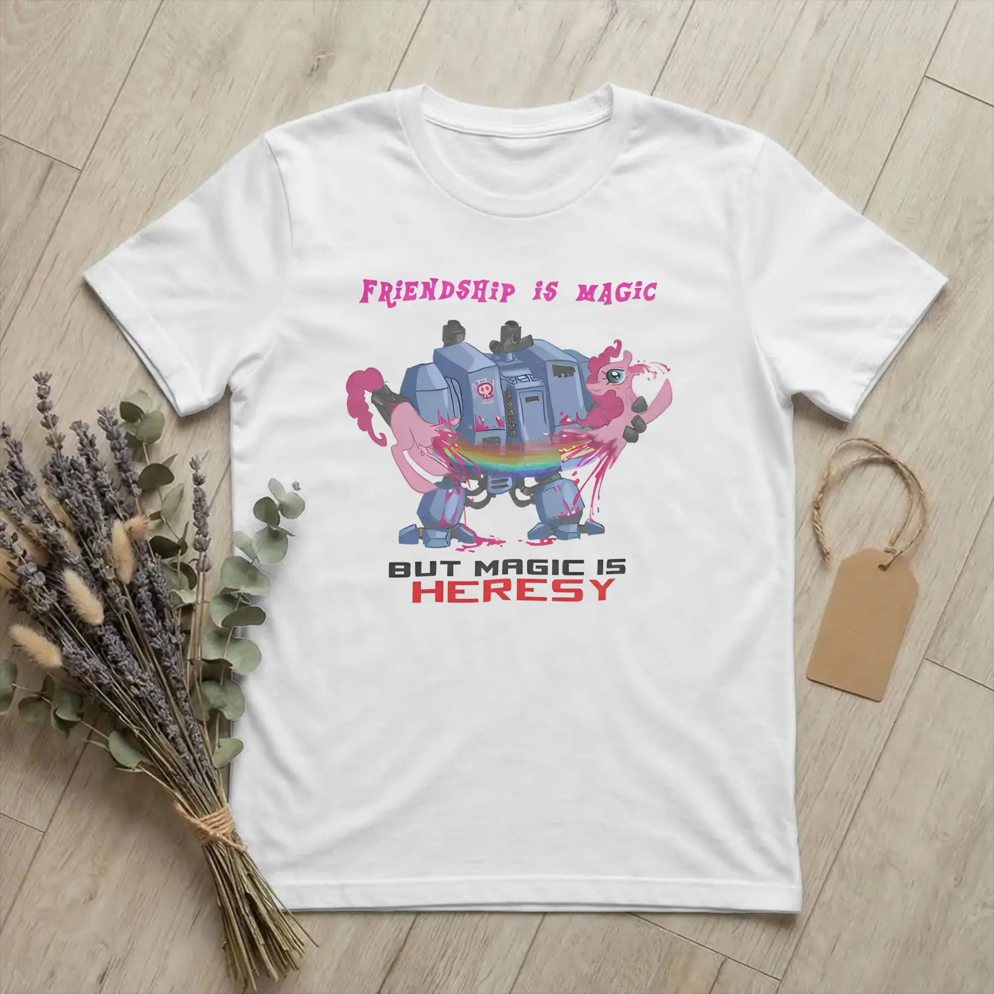 Image of Hip-Hop W-Warhammer T-Shirt für Männer, O-Ausschnitt, Kurzarm, Kleidung, Ponies, Freundschaft ist Magie, Baumwolle, Sommer-Oberteile