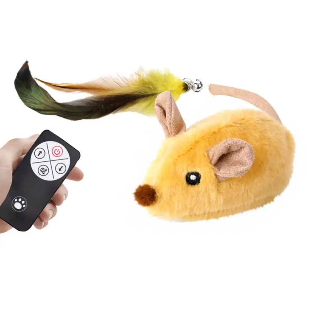 Electric Mouse Toy for Cats Interactive Plush Mouse with Remote Control Rechargeable Automatic Moving Cat Mice Toy with Feather