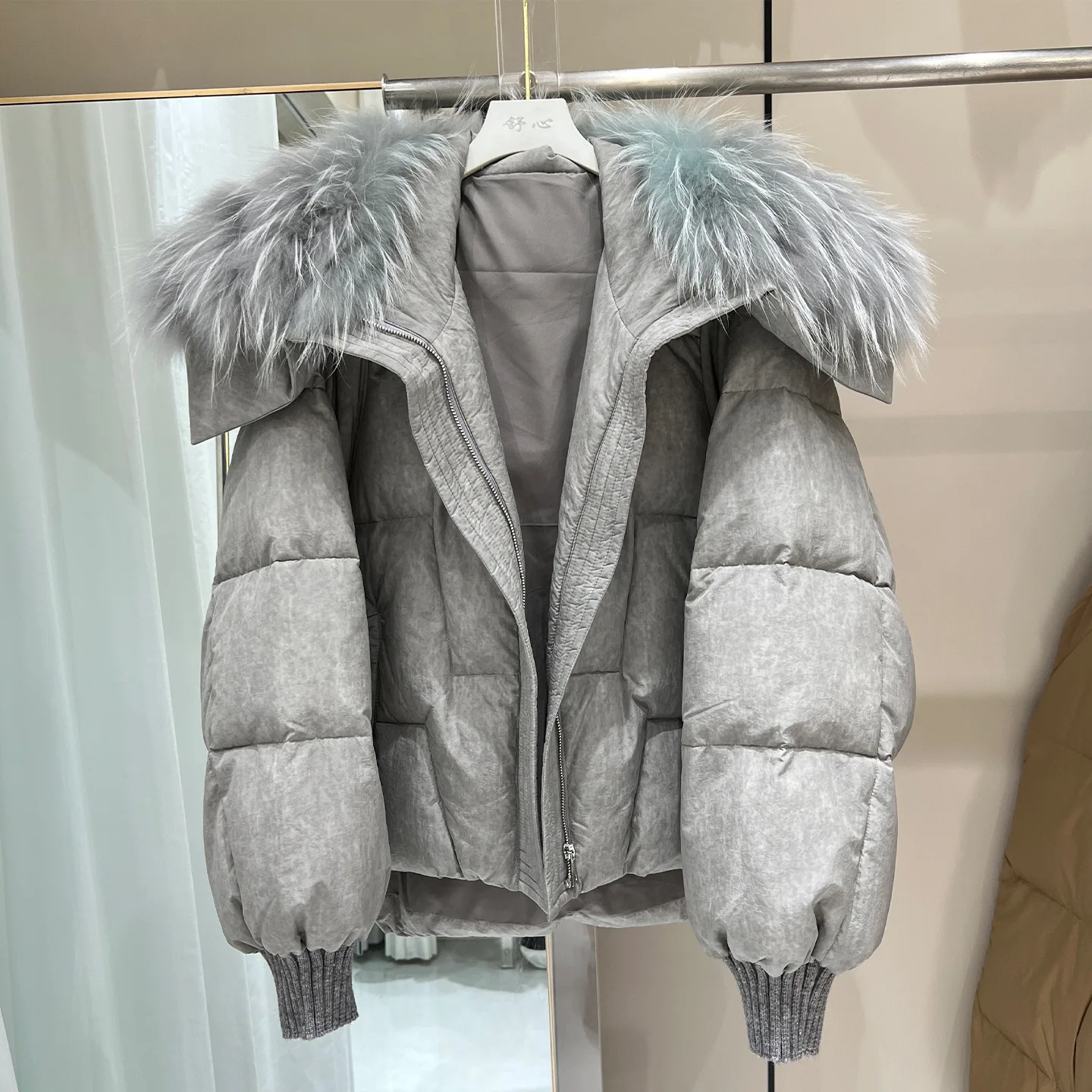 2026 Winter Nieuwe 90 Witte Eendendons Jas Grote Wollen Kraag Donsjack Voor Vrouwen Losse Dikke Rits Gewatteerde Sneeuw parka Jas