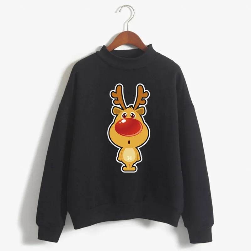 

New Lovely Deer Print Women Christmas Sweatshirt Korean O-neck Knitted Pullover Thick Autumn Winter Candy Color Lady Clothing