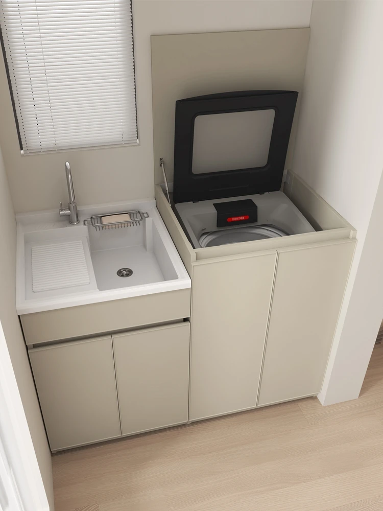 Flipped Wave Wheel Washing Machine Balcony Protection Cabinet Washing Sink Integrated Cabinet