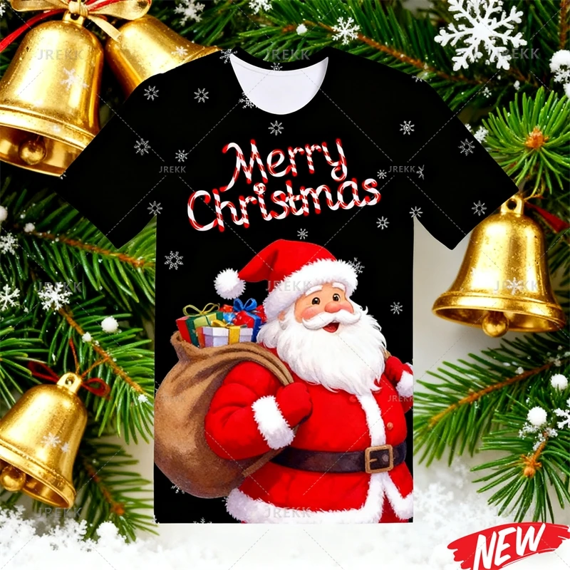 

Новая рождественская футболка с рисунком Санта-Клауса, мужская футболка с 3d принтом, футболки с Рождеством, праздничная новогодняя футболка с коротким рукавом