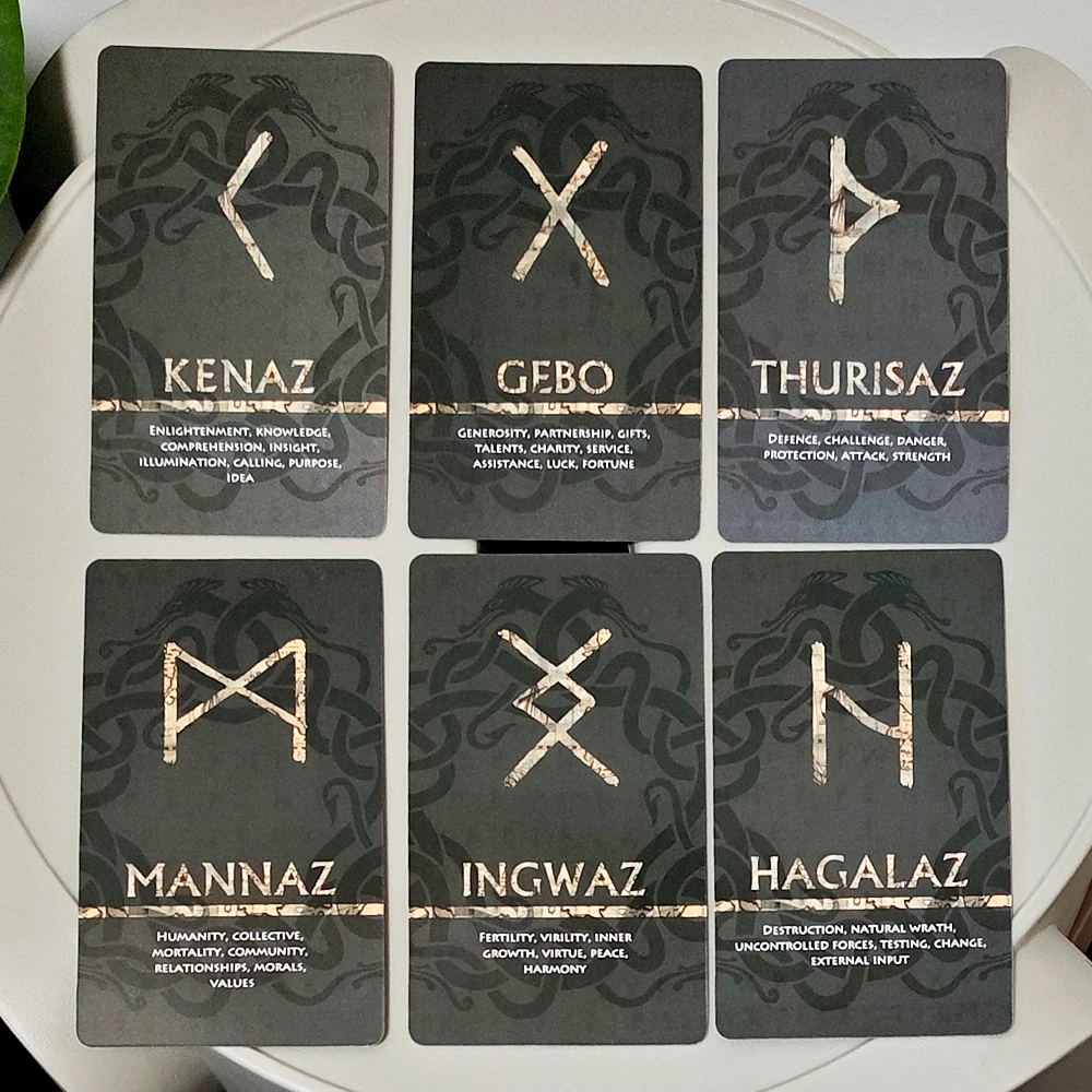 Elder Futhark Rune Cards with Meanings –10.3*6cm 25 Pcs Norse Mythology Oracle Cards for Fortune Telling & Meditation