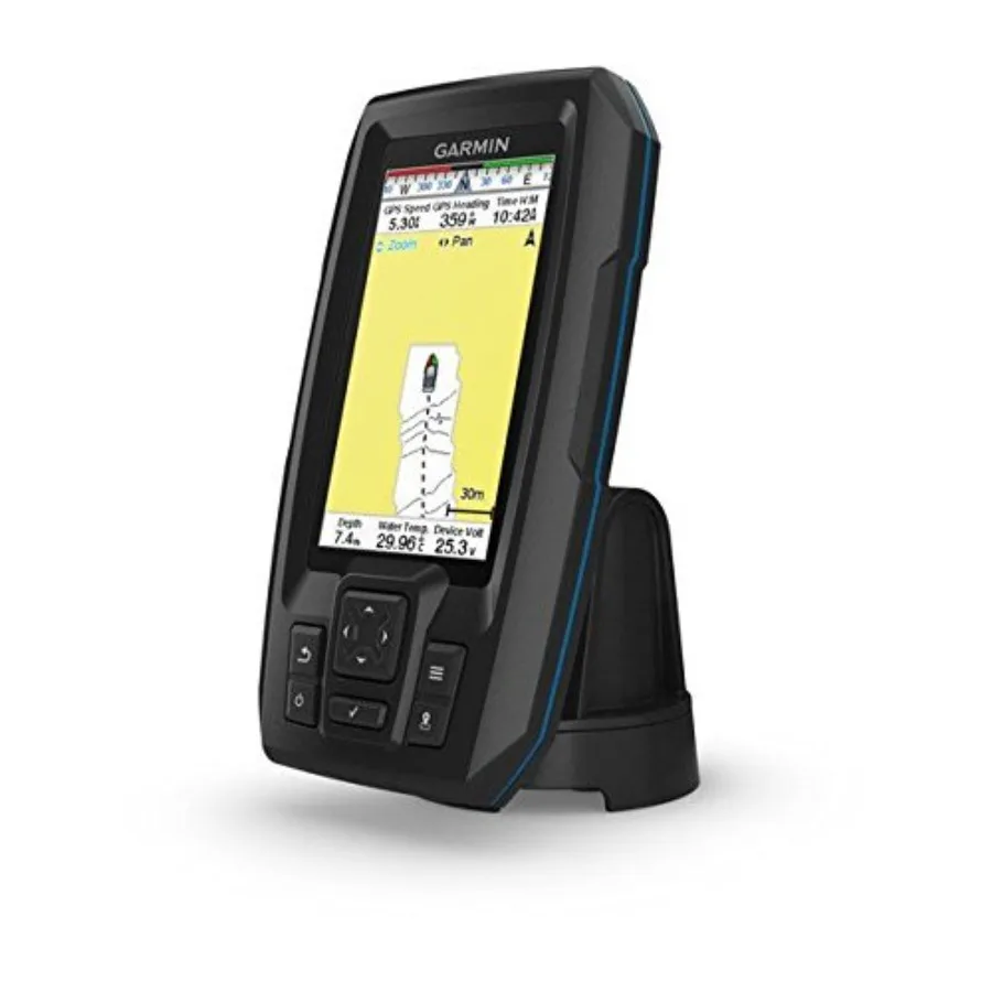 Garmin Striker Plus 4 مع محول طاقة مزدوج الشعاع وغطاء حماية 4.3 شاشة LED 1.1 رطل Fishfinder Plus 4 موديل مثالي لـ