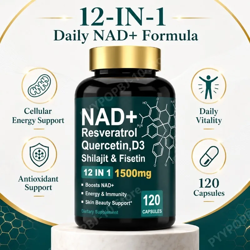 

12 in 1 NAD+ Supplement 1500mg Resveratrol Quercetin Shilajit Fisetin D3 Cellular Energy Daily Vitality Non GMO 120 Capsules