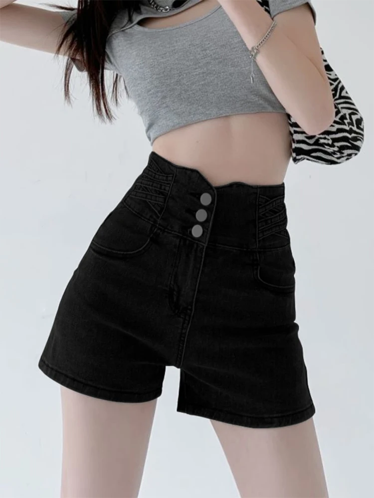 

Women's Black Gothic Denim Shorts Fashion High Waist Shorts Jeans Y2k Korean Mini Jeans Shorts Harajuku 90s 2000s Clothes Summer