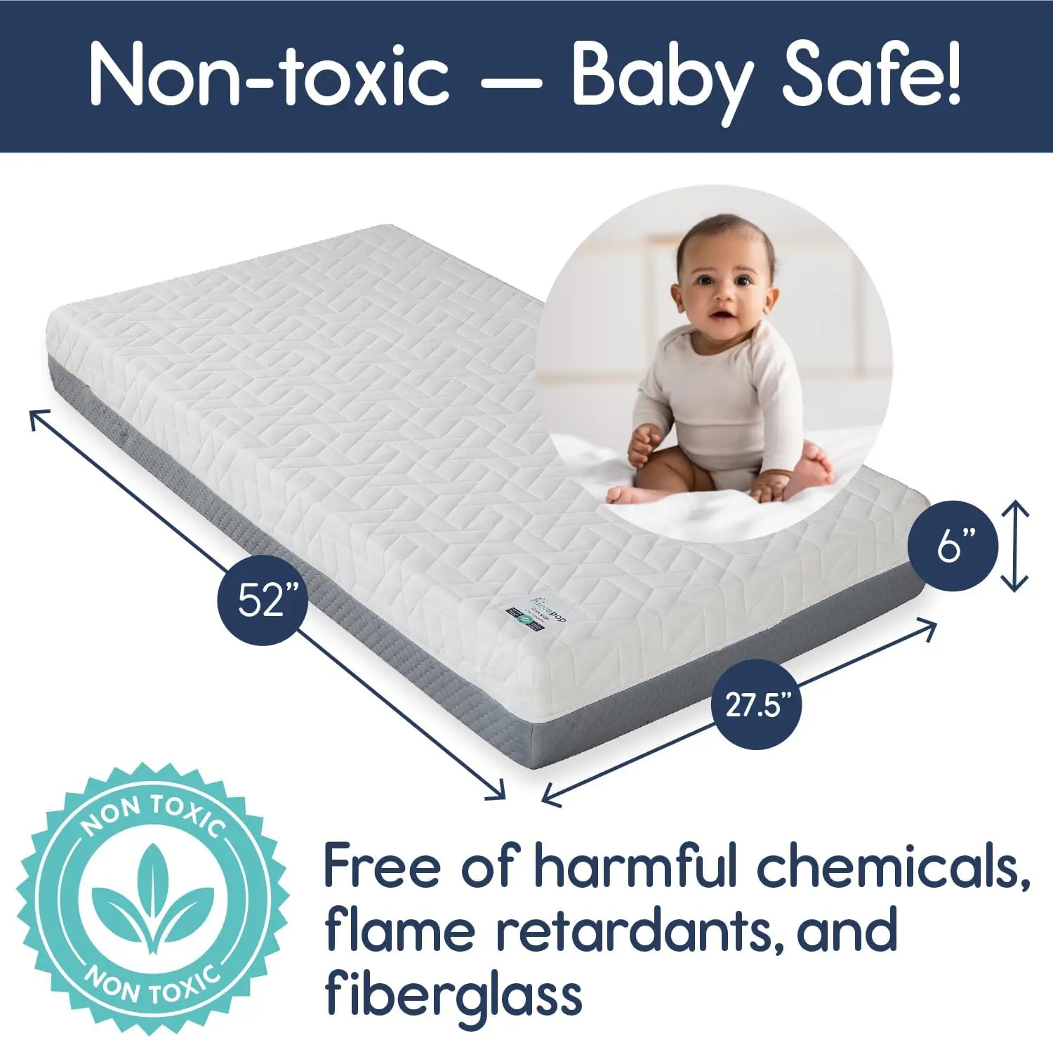 Crib Mattress - Safe, Non-Toxic, Waterproof - Dual Sided w/Firm Side for Babies & Soft Memory Foam Side for Toddlers - Memory Fo