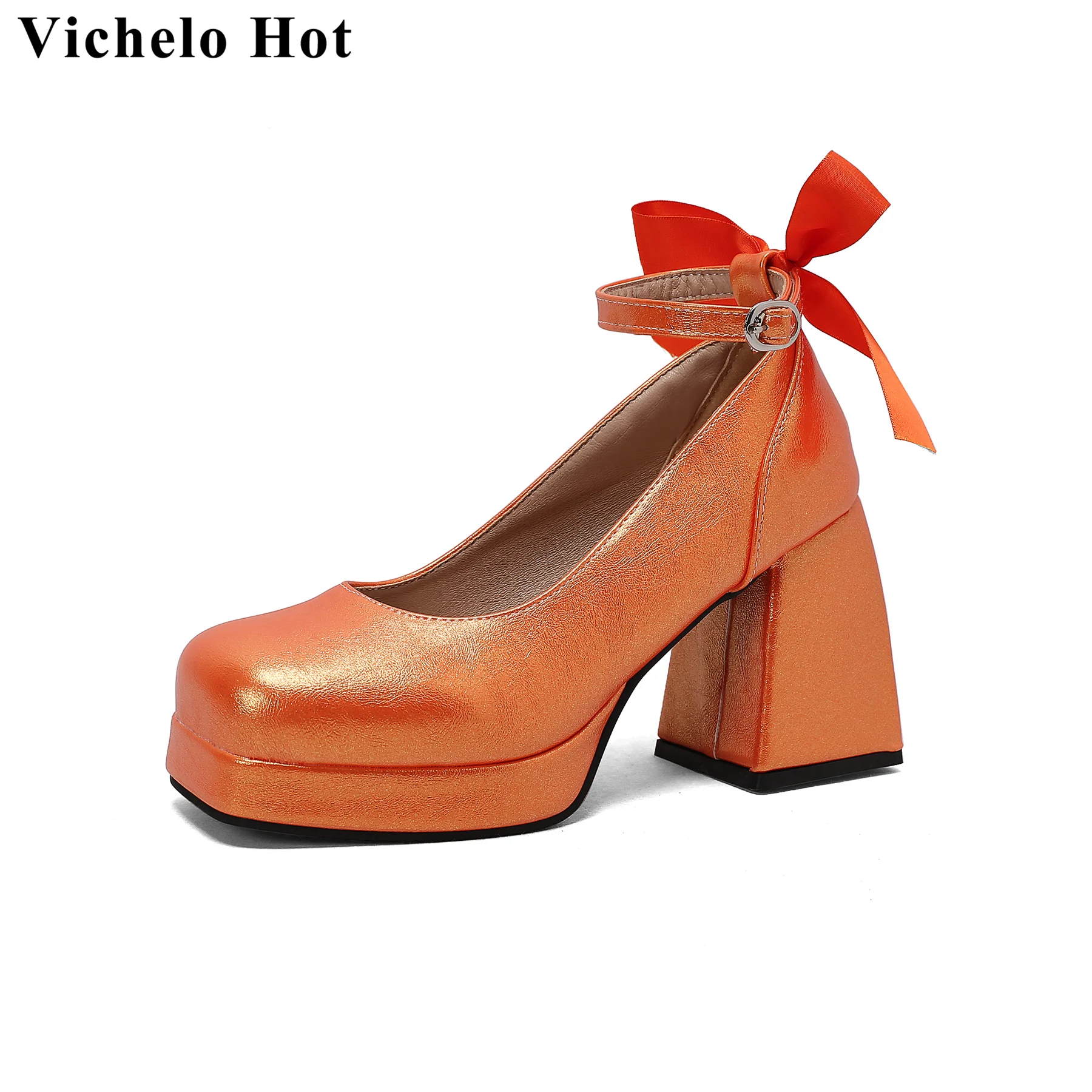 

Vichelo Hot Fashion Pu Leather Platform Colorful Butterfly-knot Super High Spring Autumn Shoes Party Nightclub Dress Women Pumps