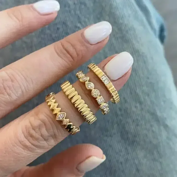 New Fashion Mini Small Bling CZ Paved Open Adjustable Women Rings Two Side Curving Different Design Girls Fine Jewelry 2025