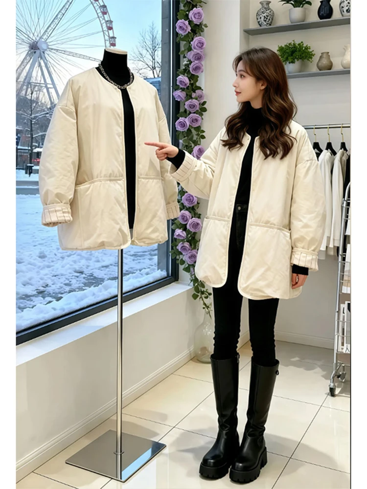 

Unique Design Loose Women's Parka Sle Open Cardigan Coat Korean Version Cotton Jaet Lazy Sle Winter Outerwear