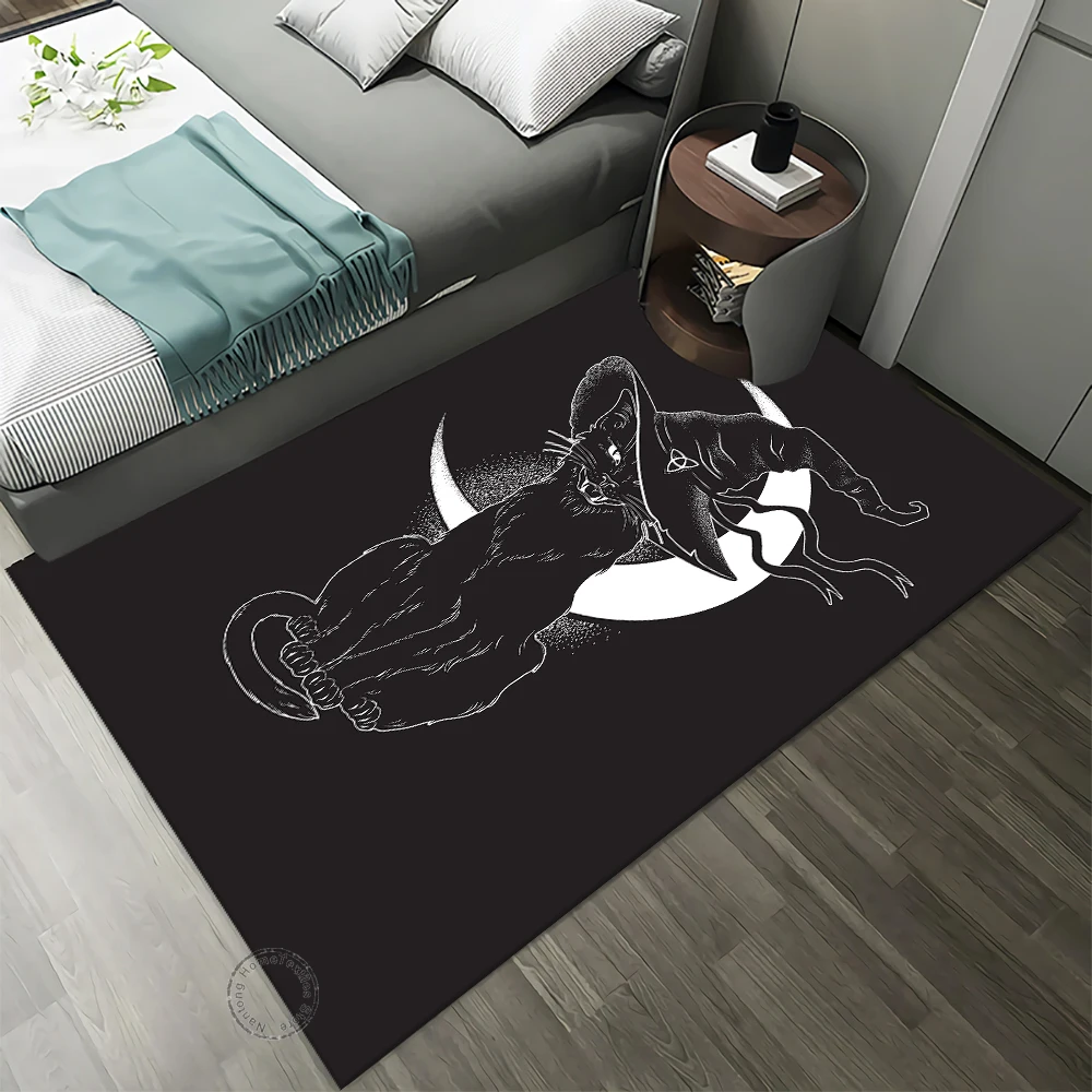 Black Cat Divination Mysterious Print Carpet Home Living Room Bedroom Floor Decoration 