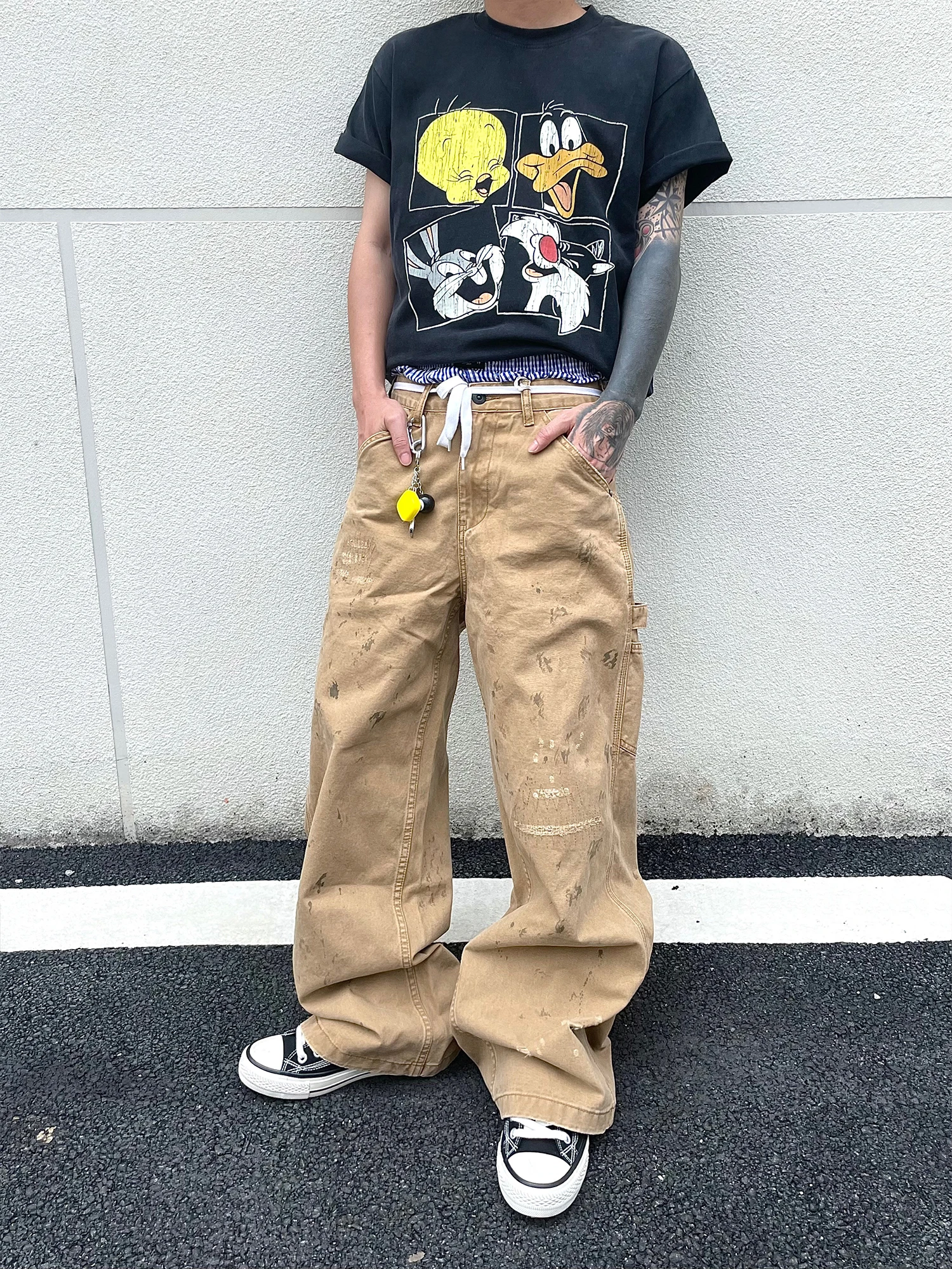 

NIETPXFO винтажные рабочие брюки с посадкой, прямые широкие брюки, молодежные энергетические брюки, всесезонные хлопковые повседневные брюки