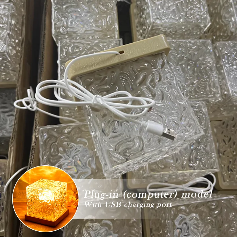 Dinâmico Rotating Water Ripple Night Light, Square Starry Sky Projection Light, Flame Atmosphere Light para sala de estar e quarto