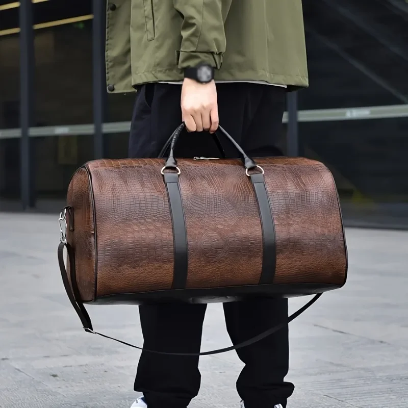 Large Capacity Retro Crocodile-Textured Travel Duffel Bag - Durable Unisex Vacation Luggage,  Versatile Gift for Men & Women