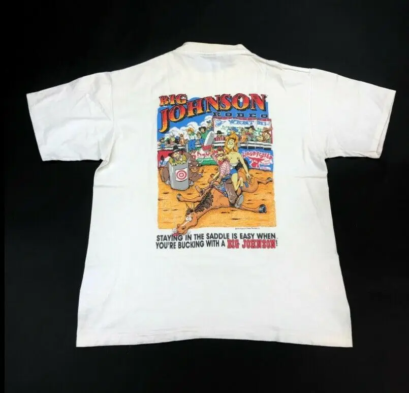 NEW!! Vintage Big Johnson Rodeo Oneita White Cotton T-Shirt Made in USA