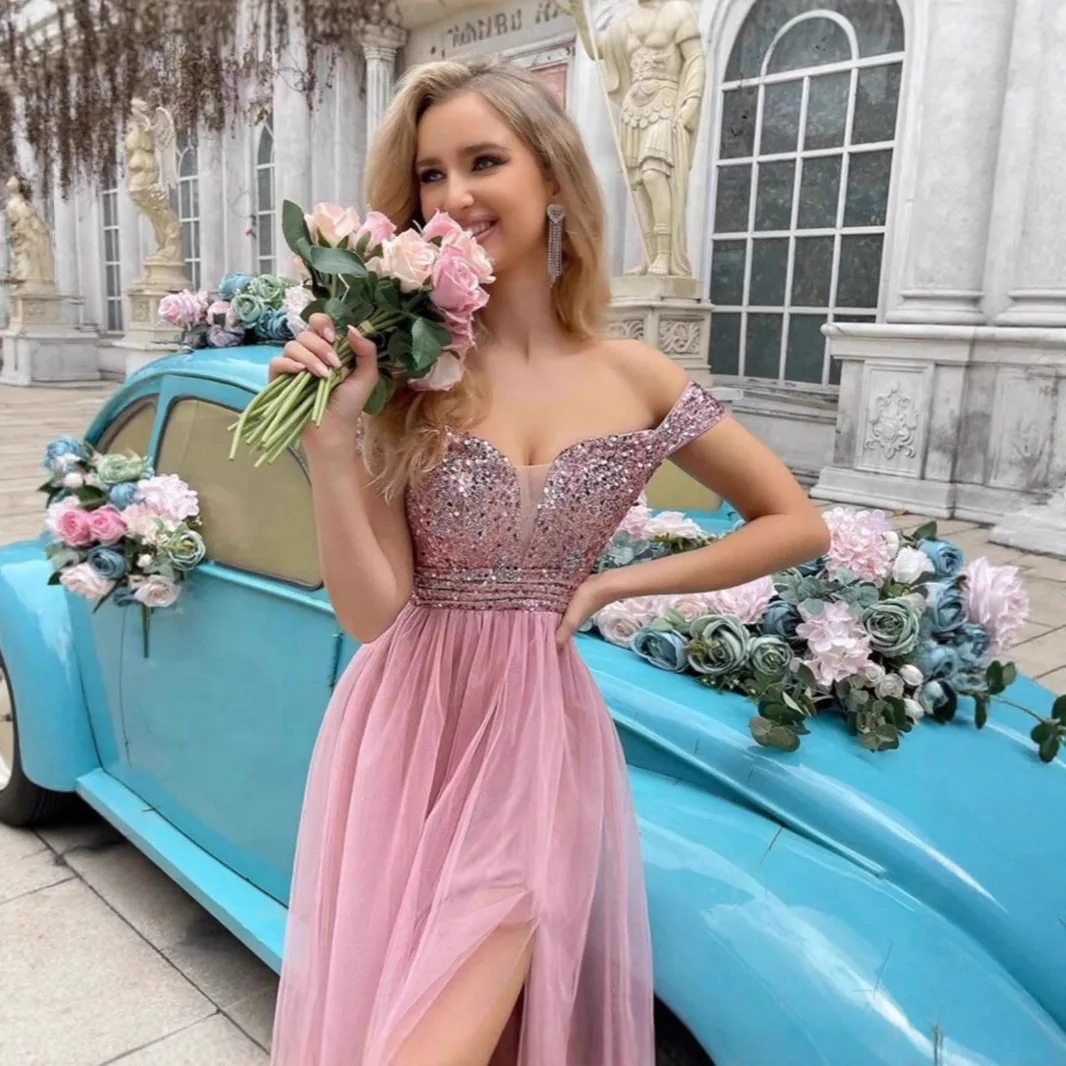 2025, ärmelloses, fließendes Abend- und Bankettkleid mit geteilten Pailletten, transparentes Abendkleid