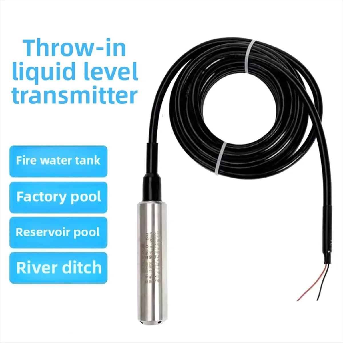 T1496C-Input Type Liquid Level Sensor Probe Fire Pool Liquid Level Display Water Level Transmitter 0-1 Meter Range 4-20ma HOT