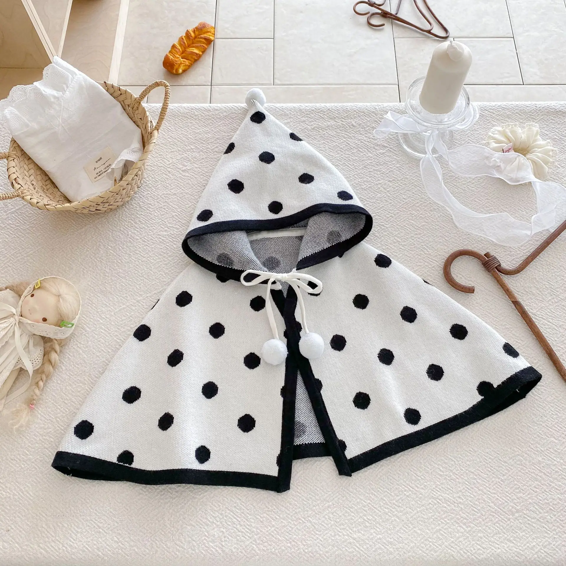 Baby Autumn Winter Knit Cape Shawl Sweater Cute Princess Coat Infant Stylish Going Out Knitted Outerwear