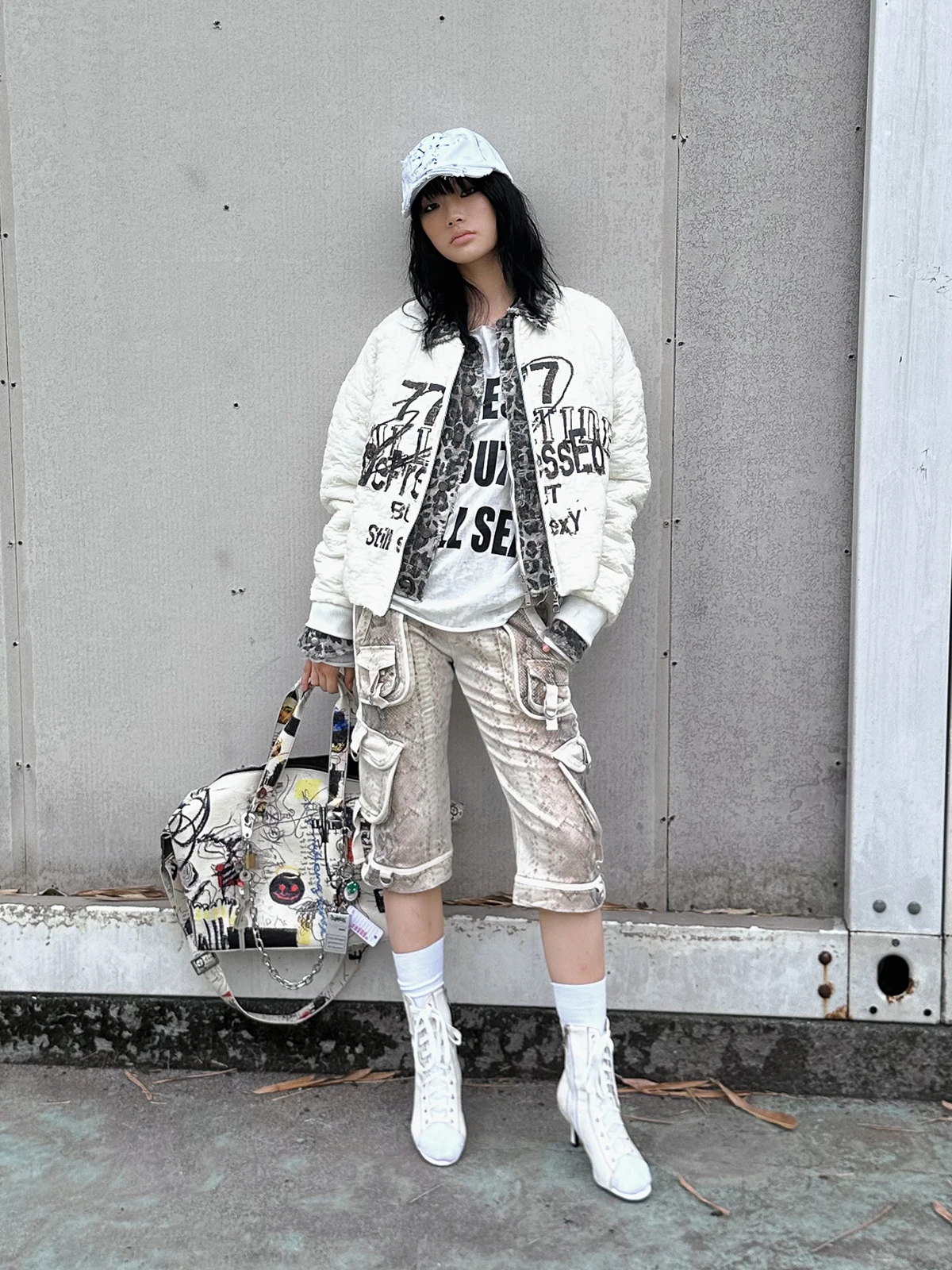 

Punk Sle ort Cotton Jaet Diamond id Spray Painting Sle Street Faion Women's Winter Coat Fulltide 24Aw Autumn Winter