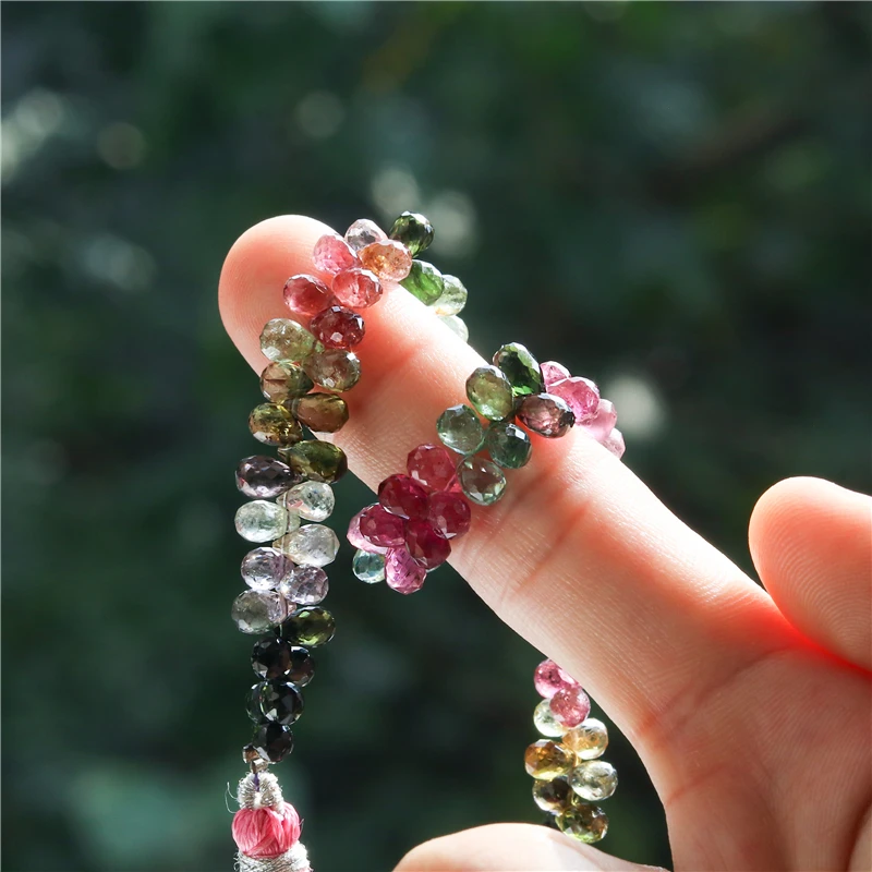 Natural Stone 7A Tourmaline Briolette Faceted Gemstone Beads For Jewelry Making Diy Bracelet Necklace