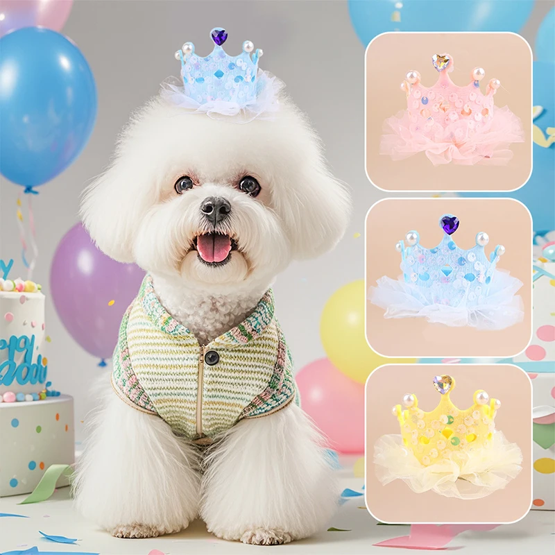 Mahkota Ulang Tahun Hewan Peliharaan Perlengkapan Properti Fotografi Berdandan Ulang Tahun Anjing Topi Baja Mahkota Hewan Peliharaan Lucu Pakaian Hewan Peliharaan Putri Persediaan Hewan Peliharaan