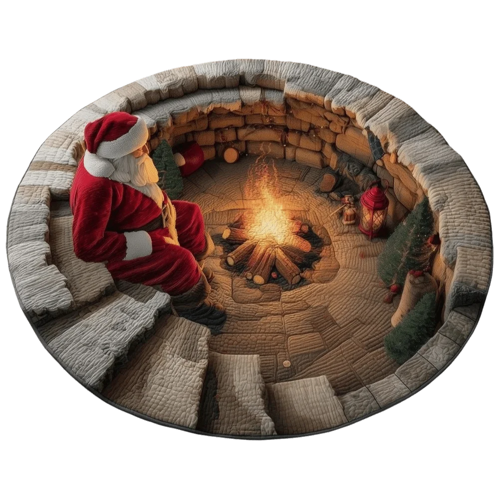 Cartoon Cute 2D Flat Printed Christmas Rug Santa Claus Velvet Christmas Doormat Non-Slip Floor Mat 3D Illusion Rug Outdoor