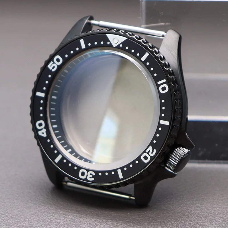 

42mm PVD Black Ring Watch Case Flat Alloy Insert Sapphire Glass For Seiko NH35 NH36 NH34 NH38 NH70 Movement Mod skx007 Case NH35