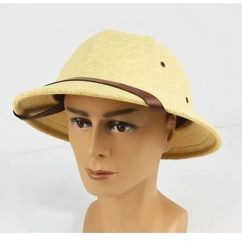 Novelty Men Straw Helmet Pith Sun Hats Men Vietnam War Army Hat Dad Boater Bucket Hats Safari Jungle Miners Cap