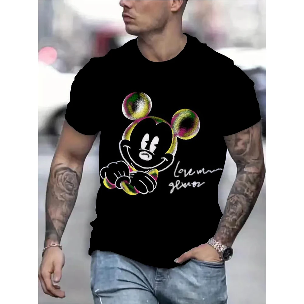 

Disney Summer Mens Casual T-shirts High Quality Mickey Mouse Print Brand Tee Shirts Classic Male Daily Short Sleeve Cool Tops