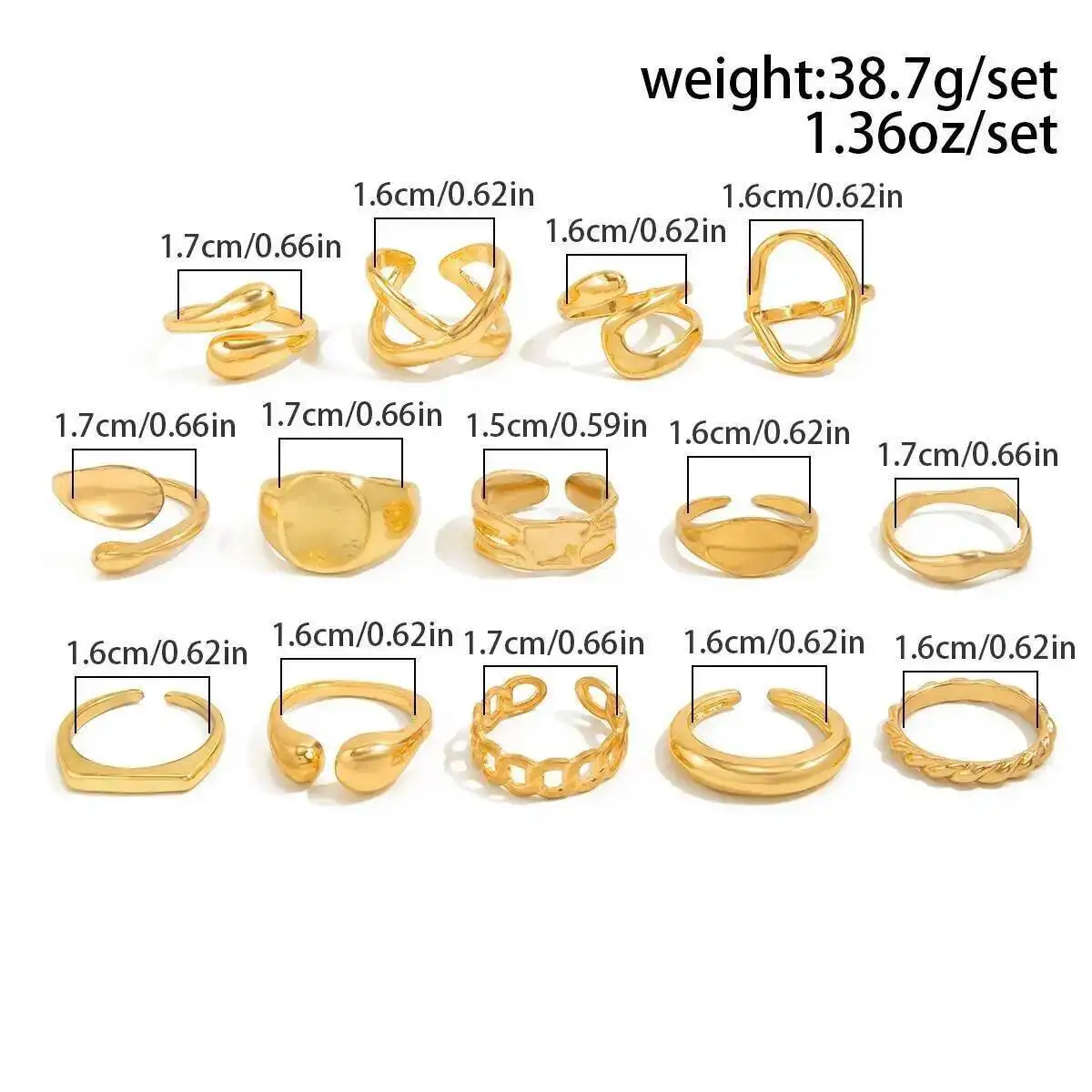 IngeSight.Z 14Pcs/Set Hip Hop Punk Irregular Metal Opening Rings Women Vintage Gold Color Knuckle Joint Ring Party Jewelry Gift view 4