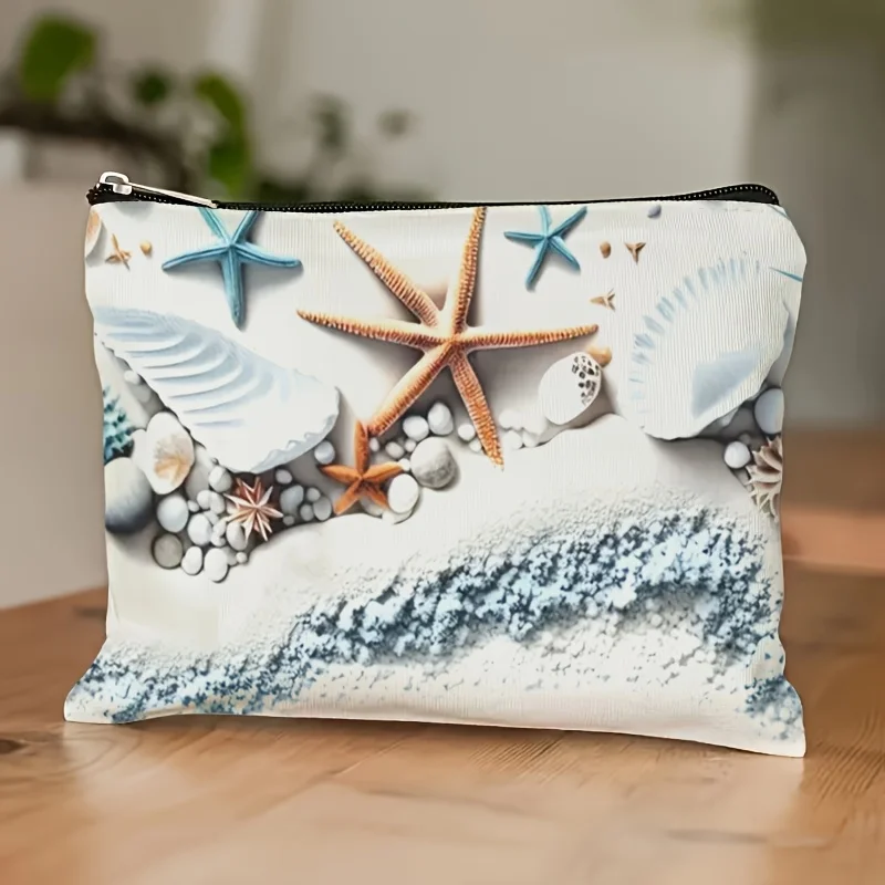 Eine Make-up-Tasche mit Ozeanmotiv – süße multifunktionale Reißverschlusstasche für Damen, Schmuckaufbewahrungstasche