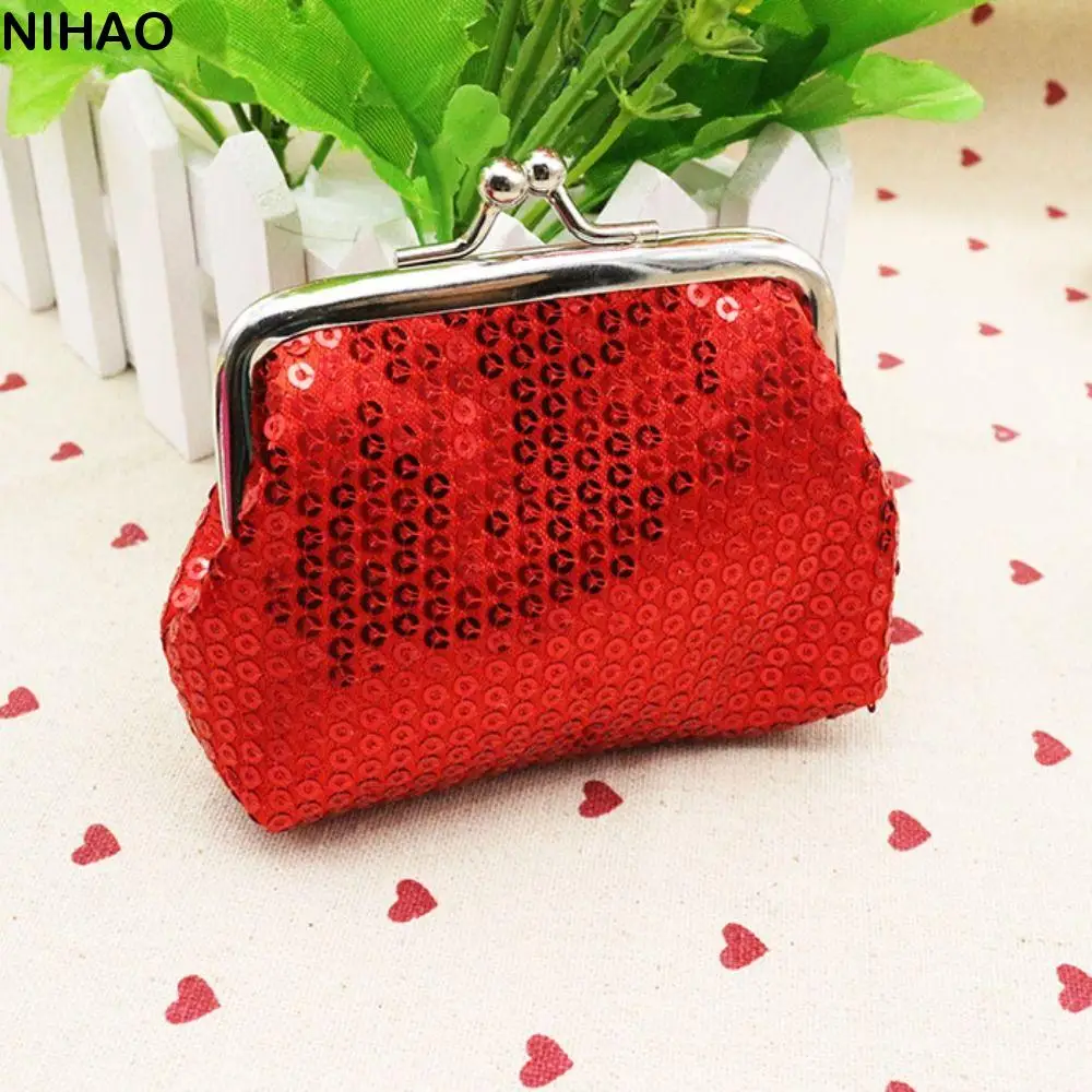 

Classic Card Holder Sequin Coin Purse Money Bag Storage Bag Small Purse Bag Keyring Kiss Clasp Lock Clutch Lipstick Bag Women