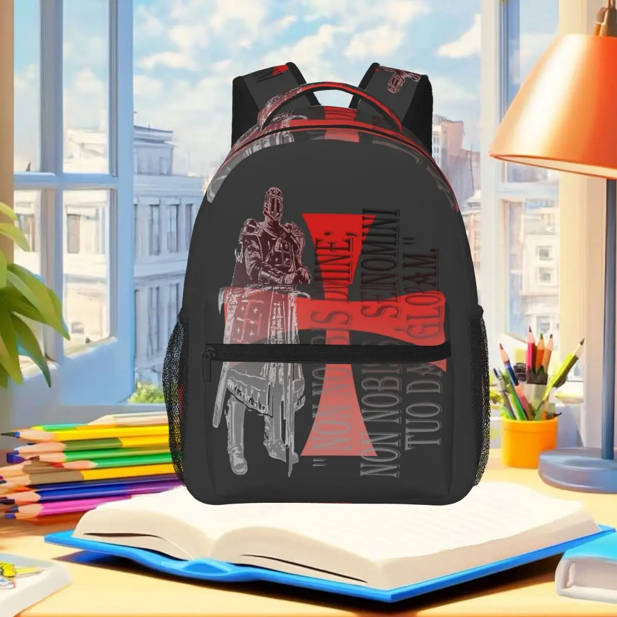 Knights Templar Cross Shield Symbol Medieval Sword Emblem Secret Order Backpack Student Boys Girls BookBag Laptop Shoulder Bags