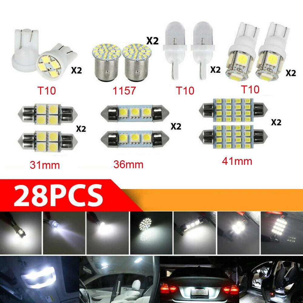 28Pcs Universal White Car Interior LED Lights Combination Light Reading Light Light Tuning Durable Car Interior Accessories