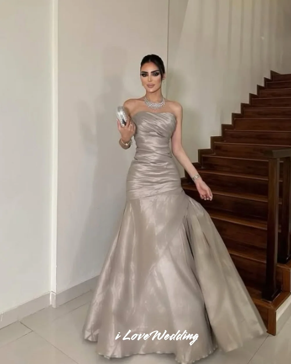 

Gray Strapless Evening Dresses 2025 Sleeveless Sweetheart Mermaid Prom Party Dress Floor-Length Wedding Party Dresses Customized