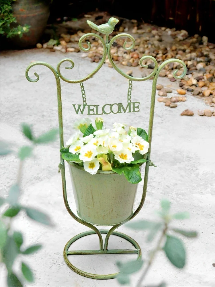 

Flower pot wrought iron outdoor courtyard garden flower basket outdoor balcony tin hanging orchid flower bucket creative