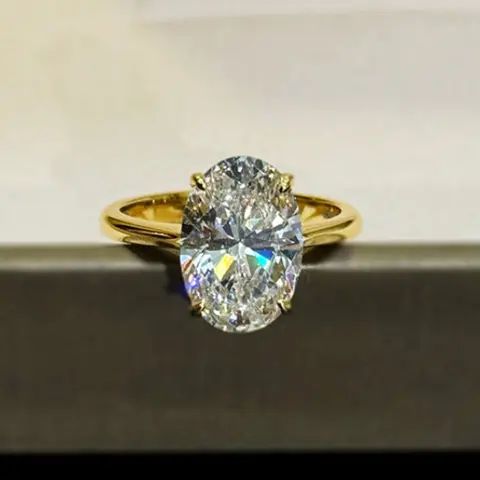 14K Gold Oval 4Ct Lab Moissanite Diamond Ring Party Wedding Band Rings for Women Engagement Jewelry