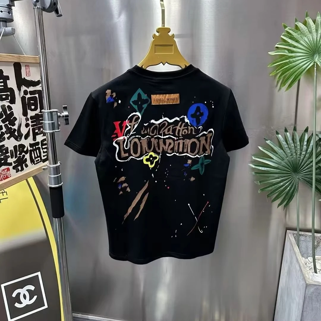 

Heavy 100% cotton summer short-sleeved t-shirt for men and women, new popular high-end loose light luxury half-sleeved top