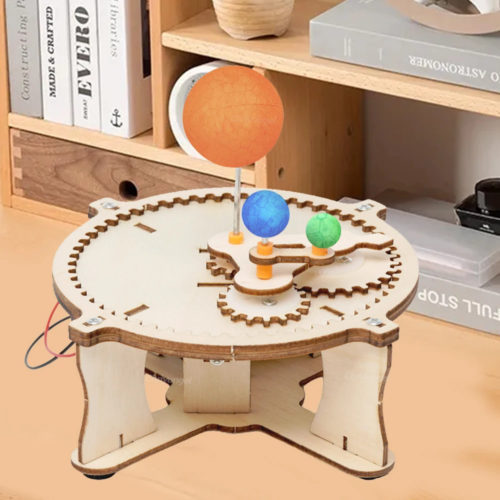 Wooden Sun Earth Moon Planet Solar System Model Kids Puzzle Mechanical Set DIY Science Toy Educational Scientific Experiment Kit