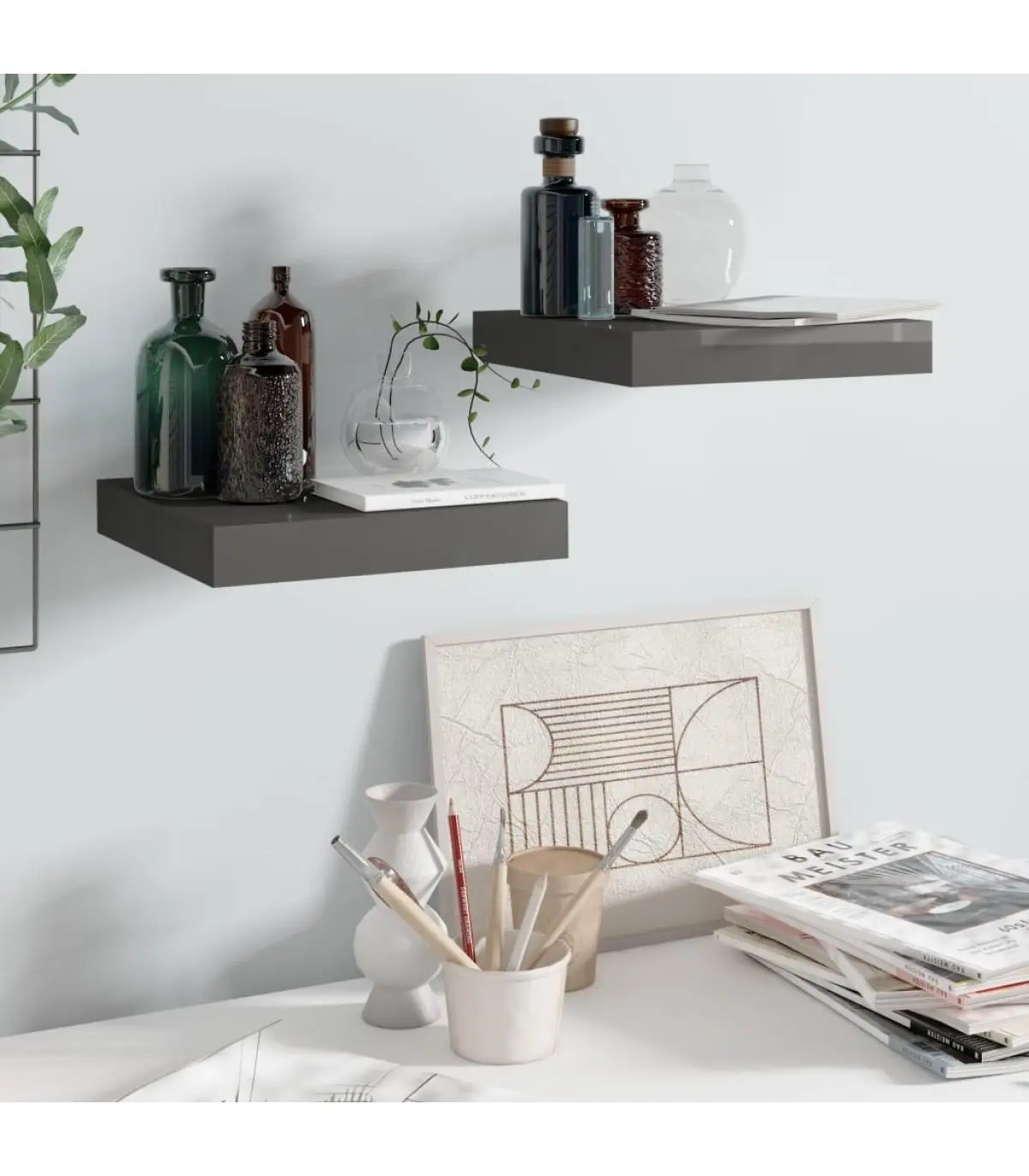 Shelves and shelves floating shelves wall 2 Pins gray glitter MDF 23x23,5x3,8 cm