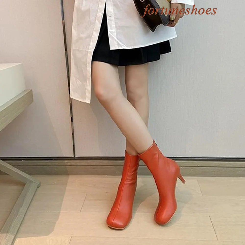 Back Zipper Stiletto Heel Round Toe Women Boots Ankle Solid Sweet 2024 Newest Boots Fashion Casual Spring/autumn New Pumps