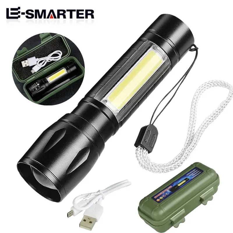 Portable Zoomable Strong LED Flashlight Rechargeable Mini Torch Lantern 3 Lighting Modes Outdoor Emergency Camping Flashlights