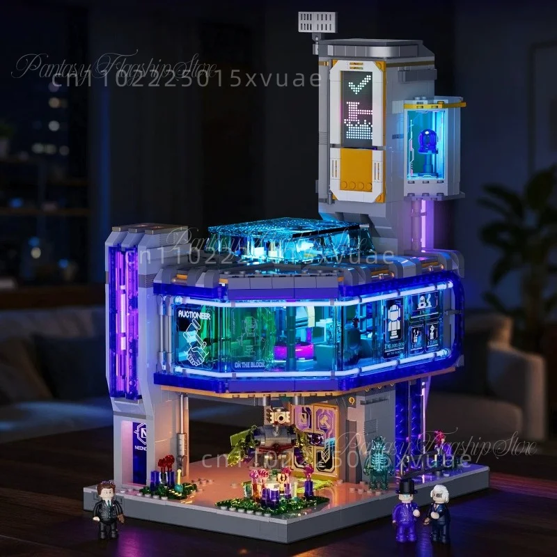 New Cyberpunk Series Building Blocks Neon Exchange Street Scene Construction Model Toy Large Collectible Decorative Holiday Gift
