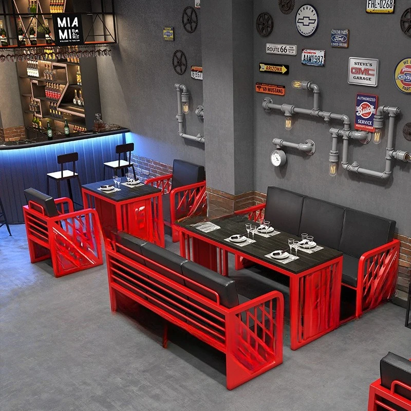 Industrial style wrought iron booth bar clear bar, retro coffee barbecue shop