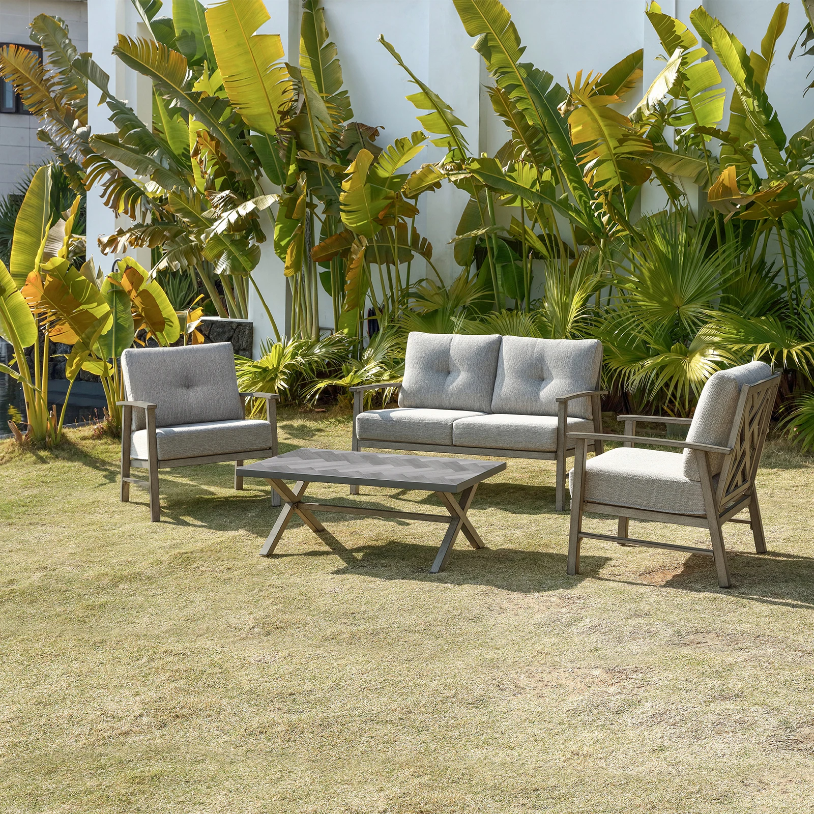 

Seehill 4 Pieces Outdoor Furniture Sets, Aluminum Patio Furniture Outdoor Set, Patio Furniture Set For Garden, Yard, Limed Oak